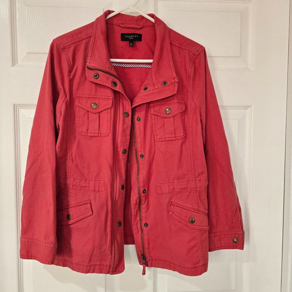 Talbots Petite Pink Stretch Denim Jean Jacket Button Zip Pockets Size Lp‎
